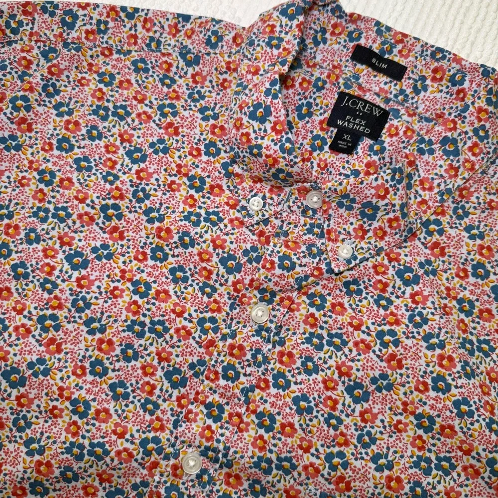 J.Crew Button Down Shirt Blue Red Floral Slim Flex XL